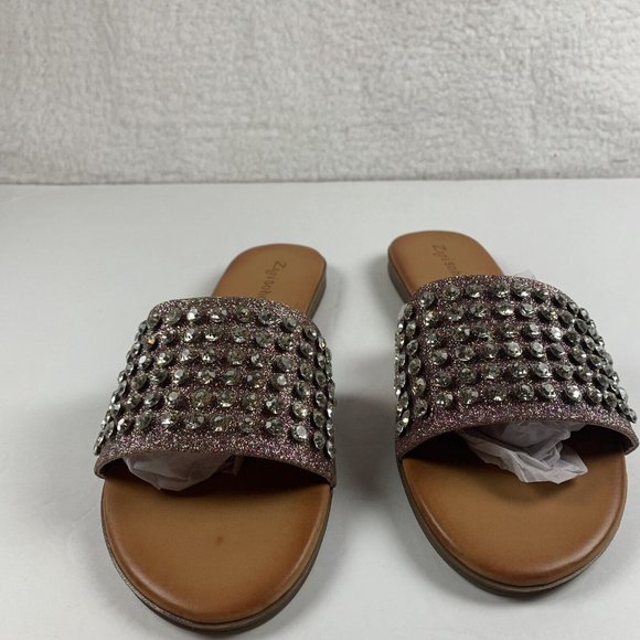 Zigi Soho Emilia Flat Slip On Slide Sandal Womens 8.5 Gold Sparkle Jeweled‎ 8016 - Picture 2 of 9